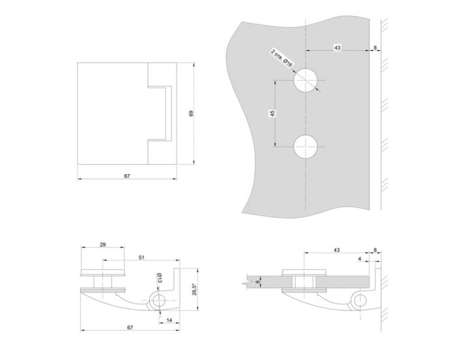 Петля 90* стена-стекло GIFF Glass modern черный матовый - вид 2